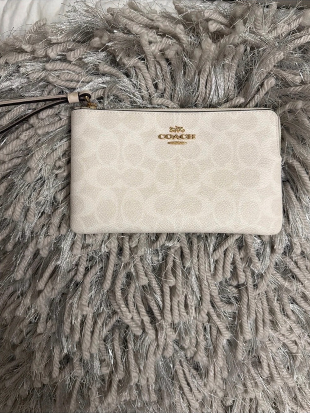 Coach Cream Signature Wristlet with Gold Logo
